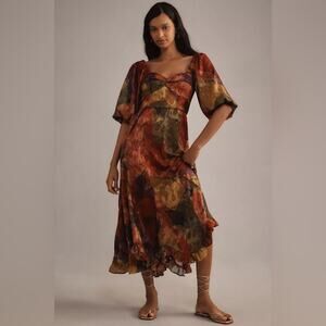 Hutch Printed Twist-Front Puff-Sleeve Ruffle-Hem Dress